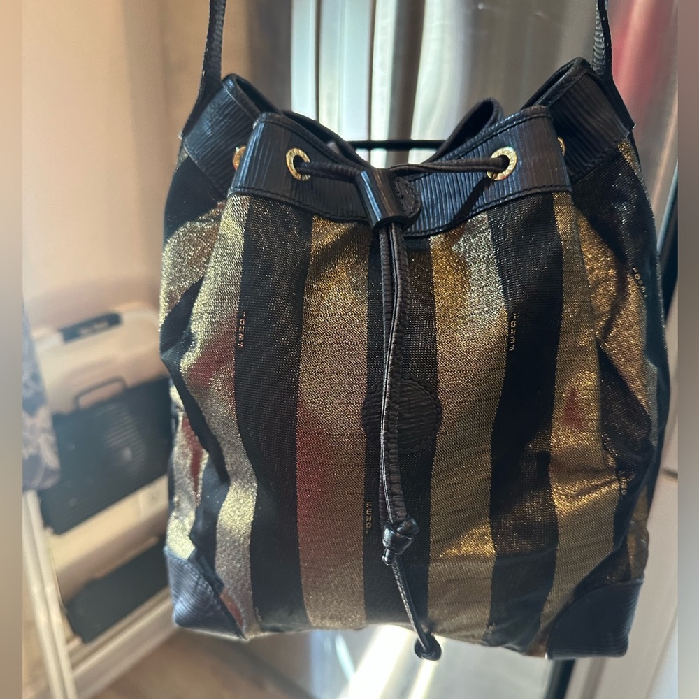Fendi Vintage Pequin Shoulder Bucket Bag
